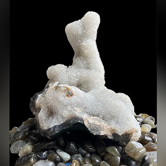 🪸WHITE QUARTZ CHALCEDONY DRUZY CORAL GEODE STALACTITE CLUSTER-BASE MATRIX🪸 - Picture 4 of 7